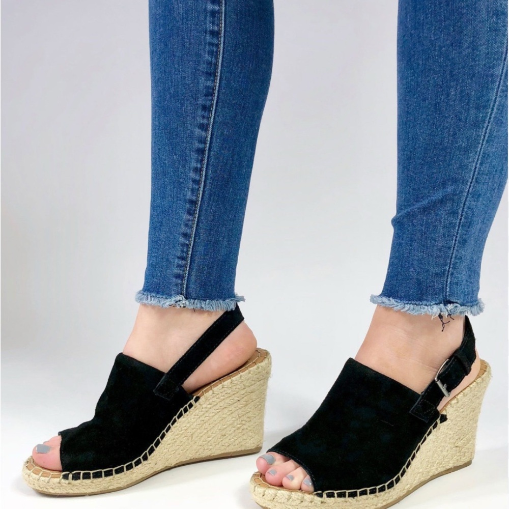 Toms Black Wedges with Tan Sole